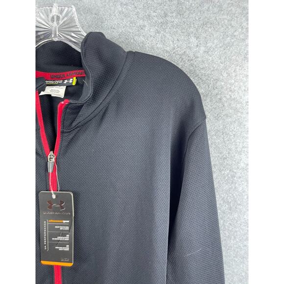 Under Armour Full Zip Sweatshirt Men's 2XL Black Jacket Red Spell Out‎ Workout - Picture 3 of 8